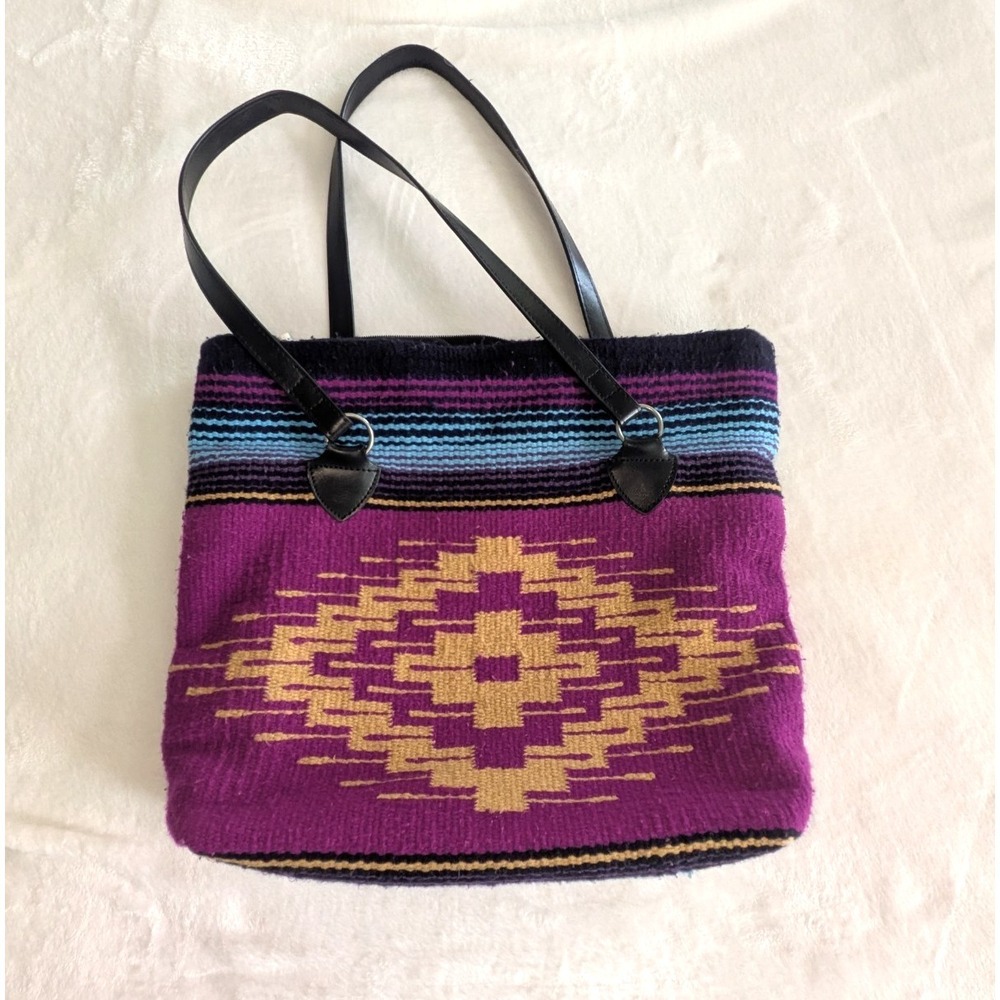 El Paso Saddleblanket Co Tote Bag Southwestern Woven Purple‎ Zip Shoulder Bag